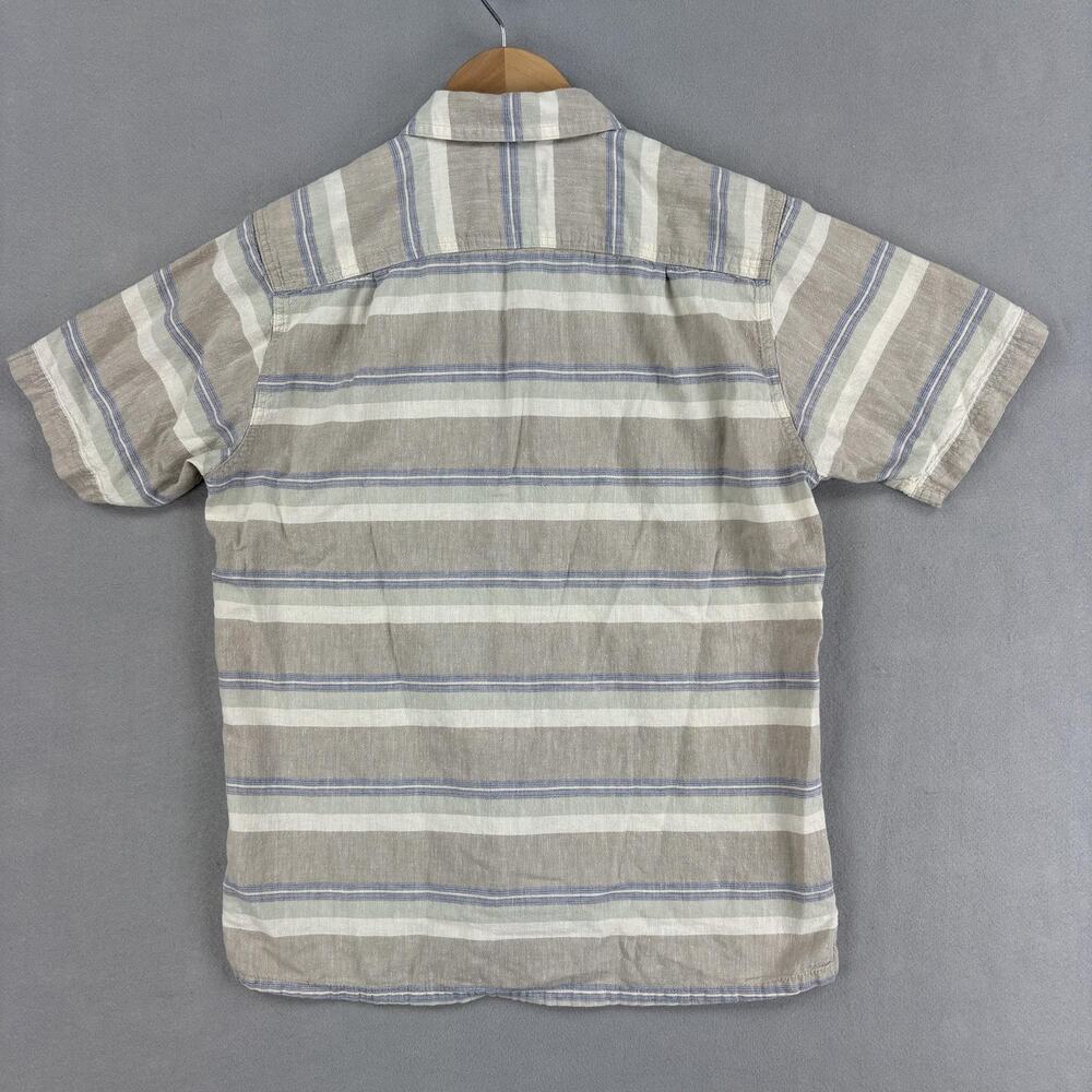 Patagonia Back Step Shirt Small Beige Stripe Short Sleeve Button Up Hemp Cotton - Picture 7 of 10
